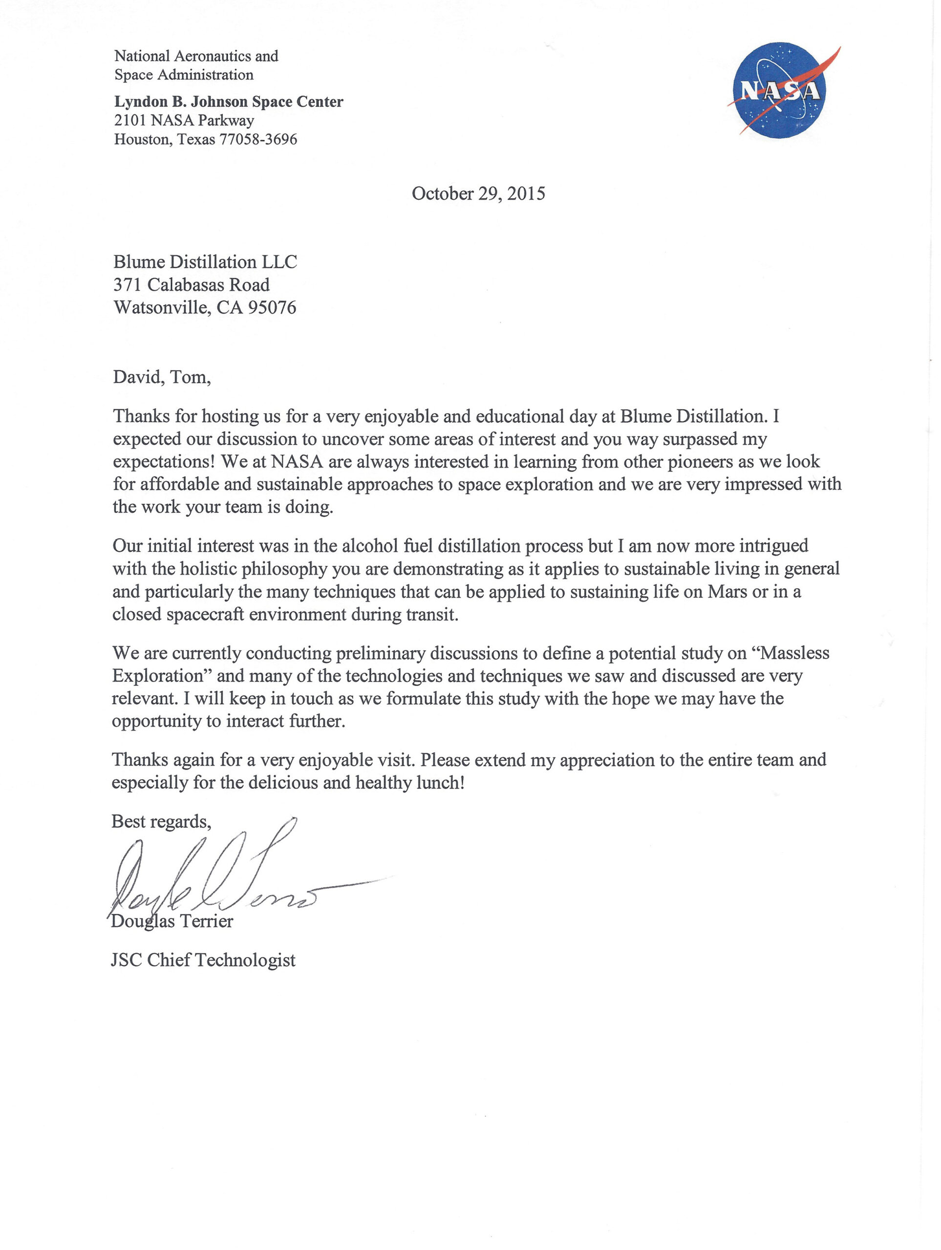 A Letter from NASA